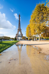 Eiffel Tower and Champ de Mars in autumn, Paris, France