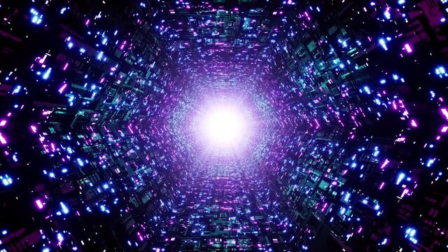 Glittering Neon Light Sci Fi Tunnel