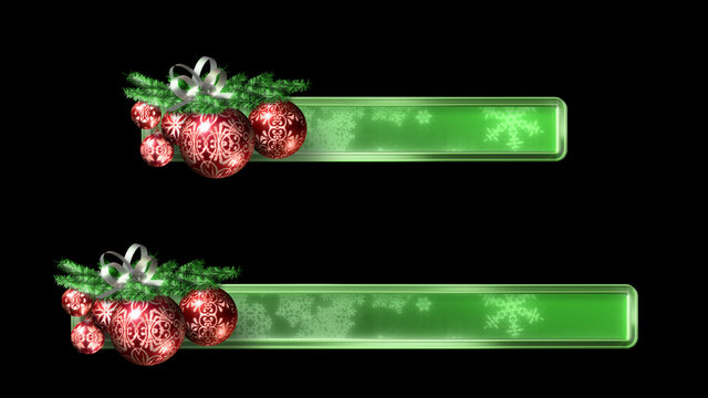 New transparent PNG version now available - search for file 656278338. This image will be deleted soon. Christmas banners or lower-thirds, isolated on black.