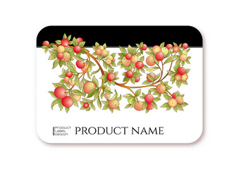 Apples on branches Template for product label, cosmetic packaging. Easy to edit. Vector illustration. On white background.