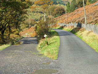 A  farm track leading off a single track road in the remote Llefenni Valley, Gwynedd, Wales, UK.