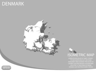 white isometric map of Denmark elements gray background for concept map easy to edit and customize. eps 10
