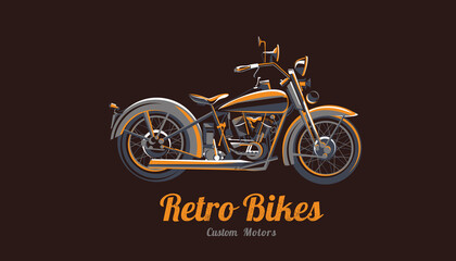 retro motorcycle emblem template on the dark background, bike silhouette - 469903378
