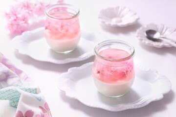 さくらのプリン　さくらの2色ゼリー　さくらのグラスデザート