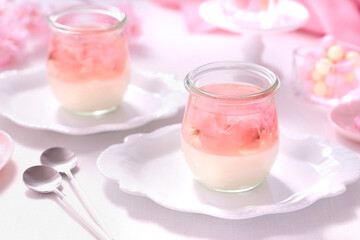 さくらのプリン　さくらの2色ゼリー　さくらのグラスデザート