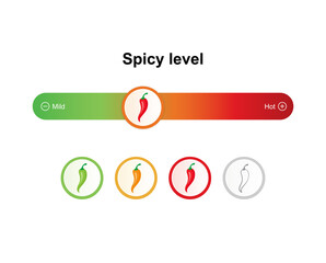 Level of spicy chili pepper. Spicy food level icons, mild, medium and extra hot.