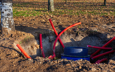 Moscow, Russia - November 06, 2021:laying power cable underground