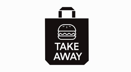 Vector Isolated Black and White Burger Take Away Bag Icon or Sign