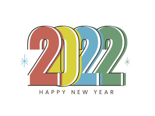 Colorful 2022 Happy New Year Font On White Background.