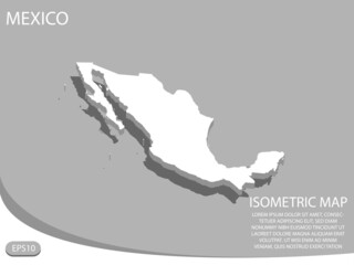 white isometric map of Mexico elements gray background for concept map easy to edit and customize. eps 10