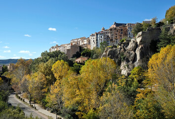 Fototapeta na wymiar Beautiful buildings in Cuenca, Spain, during autumn season