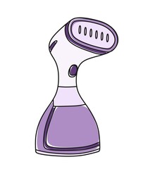 Clothes steamer home handmade Vector illustration in linear doodle style on a white background. - obrazy, fototapety, plakaty