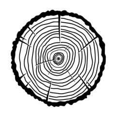 Fototapeta premium Wood slice in monochrome style. Design element for poster, emblem, sign, logo, label. Vector illustration