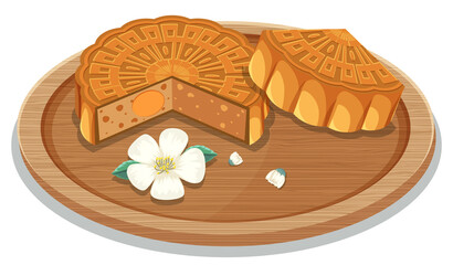 Salted egg yolk mooncake on wooden plate