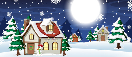 Obraz na płótnie Canvas Christmas background with snow house at night