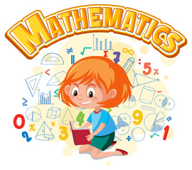 Fototapeta na wymiar Girl learning math with math symbol and icon