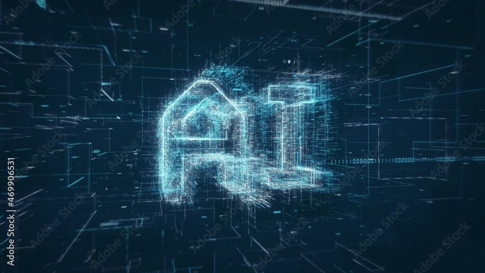 Poster AI artificial intelligence title key word build up animation on a binary code digital network background