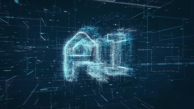 AI artificial intelligence title key word build up animation on a binary code digital network background