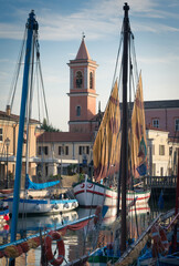 Vintage ships at the pier in the port of Cesenatico