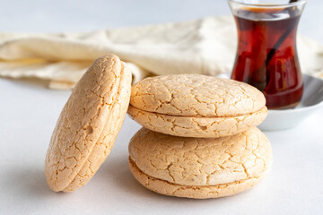 Acıbadem macaroon on a white background. Traditional Turkish cuisine flavor. delicious cookies....