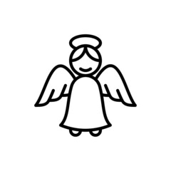 Angel with nimbus thin line icon. Symbol of Christmas or Valentine's day. Modern vector illustration.
