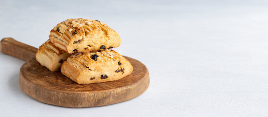 Cookies with raisins on a white background. Traditional Turkish cuisine flavor. delicious cookies. Empty space for text. Copy space