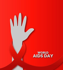 World Aids day of red ribbon on hand vector illustration. 1 December. Vector for banners , poster, flyers or web site. 