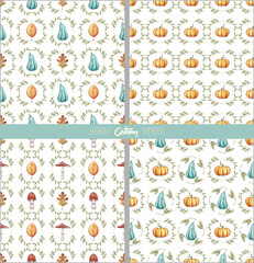 Obraz premium Autumn seamless pattern. Blue and orange Pumpkin. Fall background set