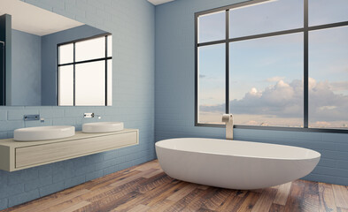 Scandinavian bathroom, classic  vintage interior design. 3D rendering.