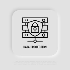 Secure servers thin line icon, database with shield. Modern vector illustration.