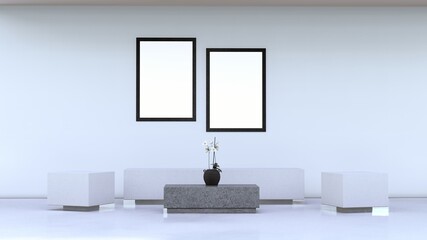 Blank white posters. Advertising concept -3D illustration.