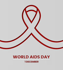 Word Aids Day in paper cut style. Vector with light background and red ribbon. 1 December. 