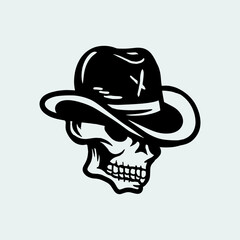 Skull with cowboy hat. Skull vector illustration.