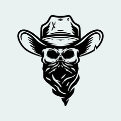 Skull with cowboy hat. Skull vector illustration.
