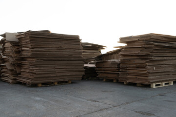 Photo of a large quantity of cardboard in a paper processing plant.