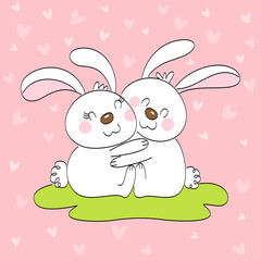 Lovely illustration of two rabbits hugging
