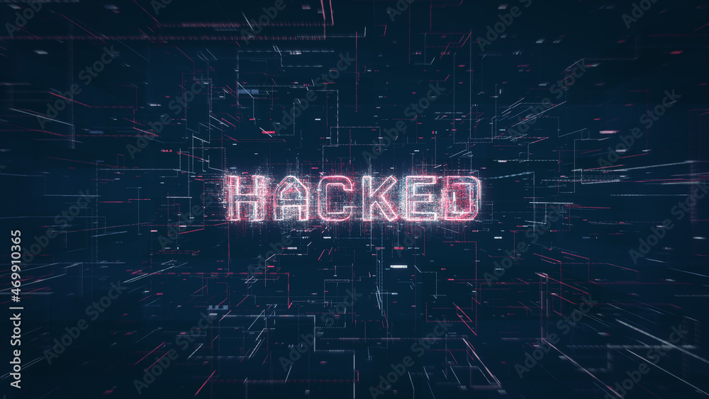 Poster Hacked title key word on a binary code digital network background