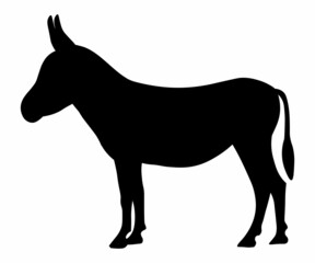 black silhouette of a standing donkey
