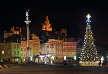 Holiday decorations of Castle square in Warsaw. Poland
