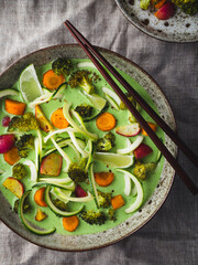 Green vegetable soup top view