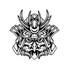 Obraz premium Owl Samurai Mascot Silhouette