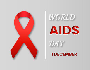 World Aids Day vector of 1 December in paper cut style with light background and red ribbon