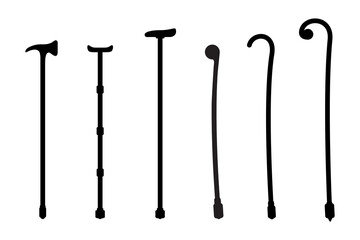 Creative vintage style walking stick set, isolated on white.  Retro style walking cane collection vector design.