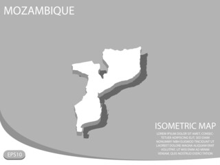 White isometric map of Mozambique elements gray background for concept map easy to edit and customize. eps 10
