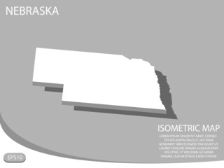 White isometric map of Nebraska elements gray background for concept map easy to edit and customize. eps 10