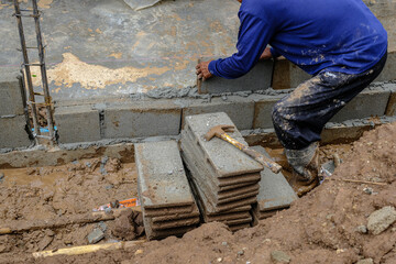 Mechanical make masonry on outdoor brick wall building