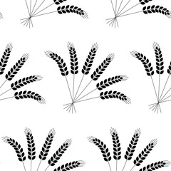 Seamless pattern, ear of wheat, vector for textile harvest fertility black white