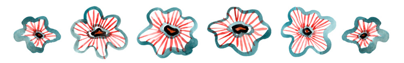 pink and blue abstract watercolor background. flowers set