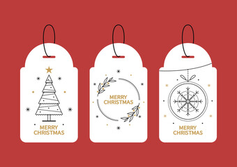 Set of Merry Christmas tags and banner. Winter holiday background.