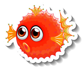Sea Animal Cartoon Sticker with Puffer Fish